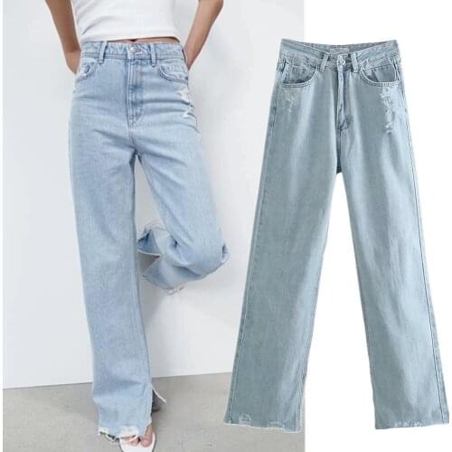 Jenny&Dave Women Wide Leg Jeans Ins Fashion Blogger High Street Hole Jeans Woman High Waist Jeans Ripped Jeans For For Women
