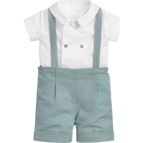 Summer European Boys' Suit British Wind College Wind Short-sleeved Backsuit Jumpsuit Gentleman Clothes Toddler Boy Clothes