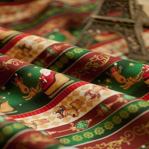 Hot! Classic 50cm*130cm 100% Cotton Classic Red Green Christmas X'mas Santa Claus Reindeer Tree Fashion Cotton Fabric