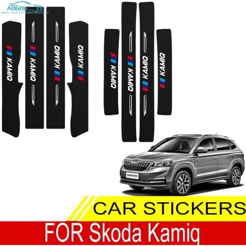 Car Door Sill Leather Stickers For Skoda Kamiq Cover Protection Carbon Fiber Threshold Strip Front Rear Taildoor Accessoires