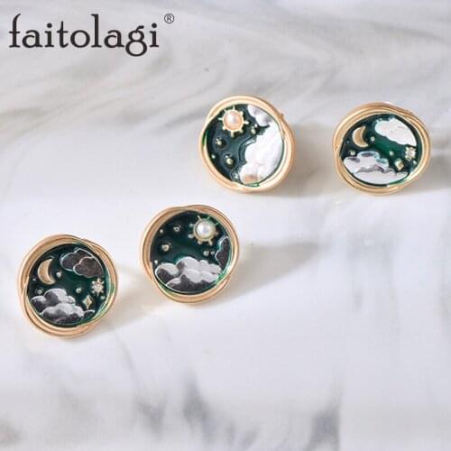 Fashion Clouds Stars Moon Stud Earrings Geometric Circle Piercing Earrings For Women Vintage Girls Wedding Jewelry Gifts