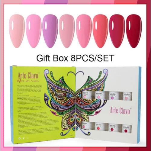 Arte Clavo Gift Box Nail Kit 8Pcs Nail Art Suit Mix Color Nail 8ml Set Top Base Coat Color Gel Nail Polish Set SemiPermanent Set