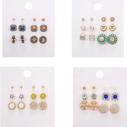 Trendy Metal Acrylic Crystal Geometric Earrings Sets for Women Mixed Colorful Flower Stud Earring Fashion Jewelry Girl Gift