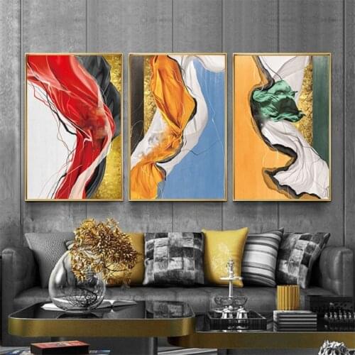 Nordic Luxury Trendy Canvas Paintings Poster Abstract Colorful Flying Ribbon Living Room Hotel Wall Decor
