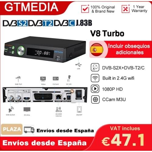π2020 NEW GTmedia V8 Turbo Satellite TV Receiver, DVB-S2 S2X T2 Cable Turner 1080P Full HD H.265 2.4G WIFI Pk V8 PRO 2 Decoder