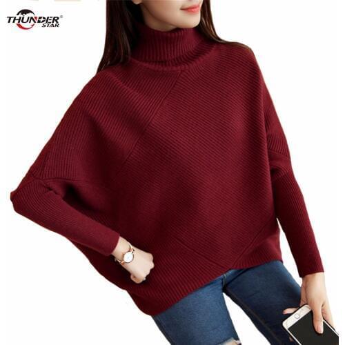 Autumn knitted turtleneck pullovers loose sweater women solid patchwork sweater 2017 fashion Winter casual sweater jumper
