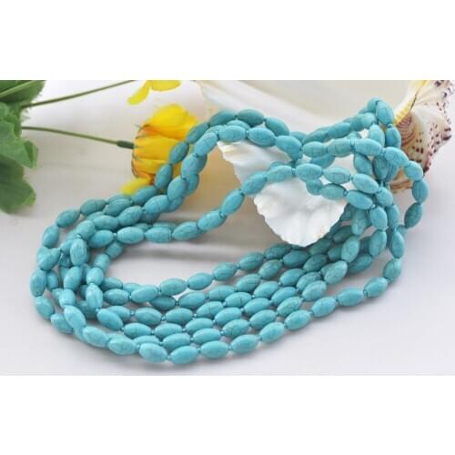 Z10778 18"~100" 12mm Rice Blue Turquoise Bead Necklace