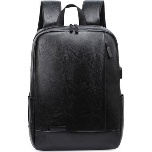 2021 Fashion Men PU Leather Backpack 15.6 inch Men School Laptop Backpacks Water Repellent Travel 20L Multi USB Charger Male