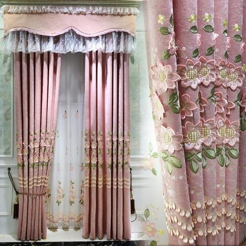 Chenille anaglyph embroidered curtains for Living Room window curtains pink/blue color modern curtains for Bedroom/Kitchen/Study