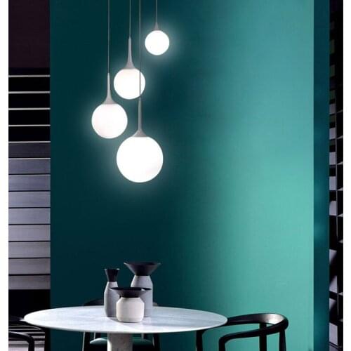 Modern White Glass Ball Pendant Lights Nordic art LED Hanging Pendant Lamp for Living Room Lighting Home White Horn Fixtures