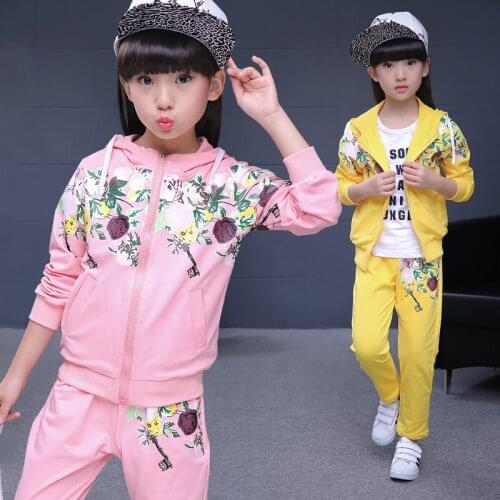 Childrens Clothing Sets 2021 Autumn New Girl Print Hoodie Two-piece Children Sports Suit Kids Girls Tracksuit For 4 6 7 9 10 Y