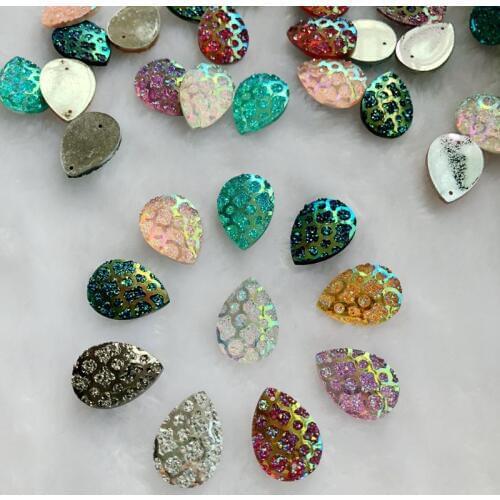 40Pcs/lot 13*18mm Water drop Resin Gems Stone For Bead Work Flat Back Tigrina Sew On Rhinestones With 2 Holes -A53