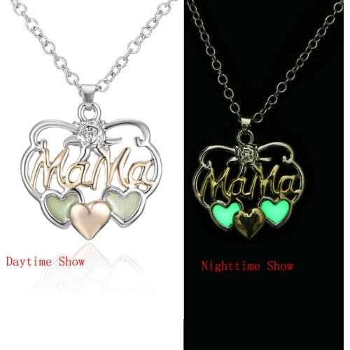 Luminous Mama Glowing Necklace for Women Fashion Glow In The Dark Love Water Drop Honeycomb Charm Pendant Necklaces Jewelry Gift