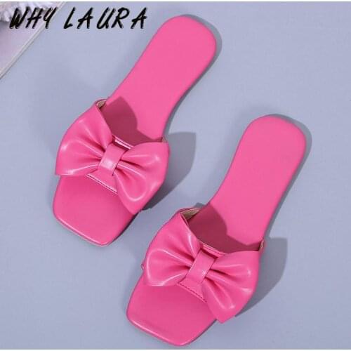 2021 Summer Slipper Fashion Non-slip Linen Home Indoor Outdoor Bow Open Toe Flat Beach Slipper for Women