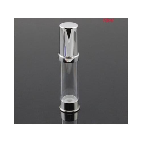 10ML airless bottle transparent body w silver top/bottom f serum/lotion/emulsion/foundation sample test Refillable Bottles