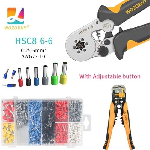 WOZOBUY Multifunctional Wire Stripper-Ferrule Crimping Tool Kit for Cable AWG 23-10 Tube Terminal Pliers with 0.5-6mm2 Terminal
