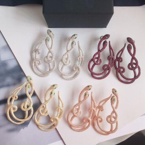 SLJELY Luxury Brand Solid 925 Sterling Silver Entwined Double Snakes Earrings Micro Cubic Zirconia Women Fashion Party Jewelry