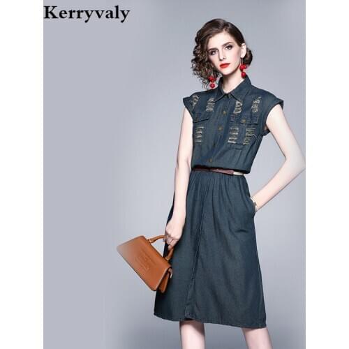 Summer Cowboy Denim 4XL Plus Size Dress Moda Mujer 2021 Slim-Fit Casual Women Party Dress Belt Included Steampunk K1275