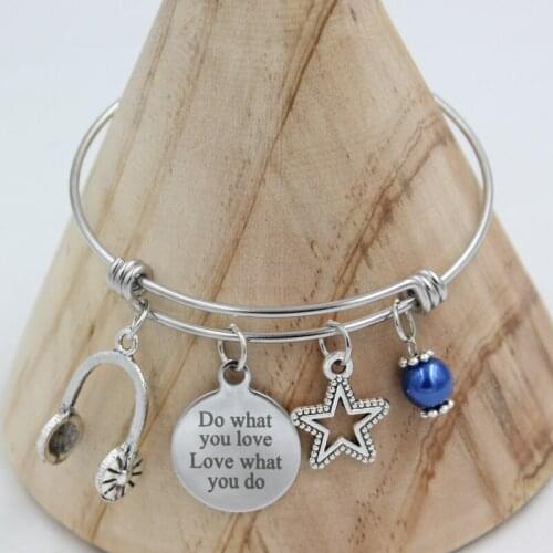 1PC Stainless Steel Jewelry Adjustable Wire DJ Bangle Star Headphone Bracelets for Women Kewelry DJ Musician Gifts