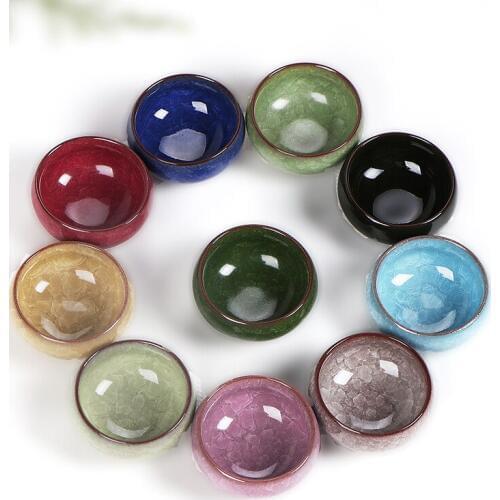 10pcs/set Ice cracked glazed 3D carp Tea cup colorful fish ceramic cups 10 colors host cup Kongfu Tea Cups