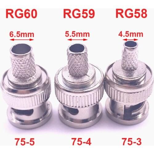 10Pcs Brass 3 in 1 BNC Male Q9 Crimp RG58 RG142 RG400 LMR195 RF Coax Cable Straight Connector for CCTV Cameras