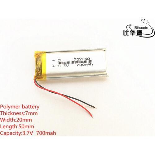 10pcs/lot 3.7V 700mAh 702050 Lithium li-Polymer LiPo Rechargeable Battery For GPS,mp3,mp4