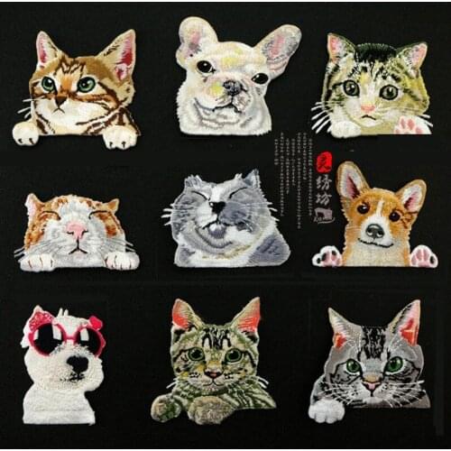 10pcs/lot Pocket Cat Embroidery Patches Stickers Fashion Creative Clothing Phone Bag Decorative Animals Adhesive Gift