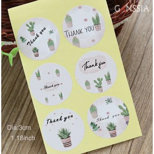 100pcs/lot Cute Cactus Round Shape"Thank you"Seal Stickers Mutifunction DIY Decorative Gifts Package Labels(ss-727)