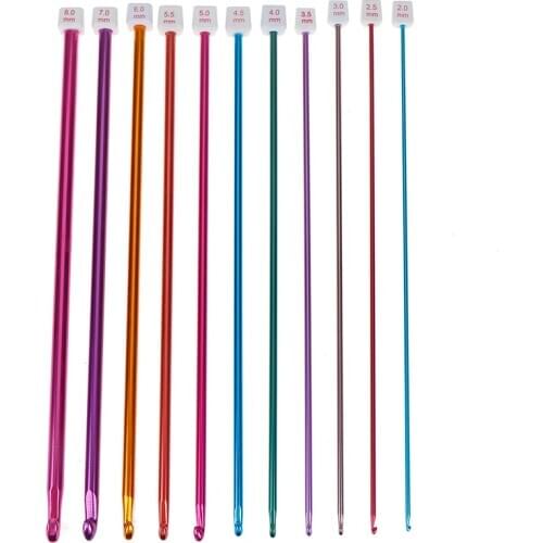 11pcs 10.6" Multicolour Aluminum TUNISIAN AFGHAN Crochet Hook Knit Needles Set 2-8mm