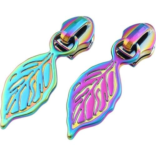 12pcs Rainbow Zipper Sliders Head #5 Leaves shape Alloy for Jacket Coat Pocket DIY Handwork Bag Luggage DIY Sewing Craft