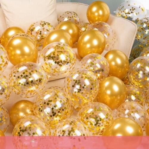 15pcs/lot 12inch Rose Gold Silver Shiny Confetti Balloons Metallic Latex Balls Globos For Wedding Birthday Party Decors Supplies
