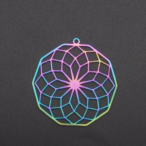 5pcs/lot 100% Stainless Steel Rainbow Round Lotus Earring Charm Wholesale Top Quality Jewelry Making Charms Never Fade