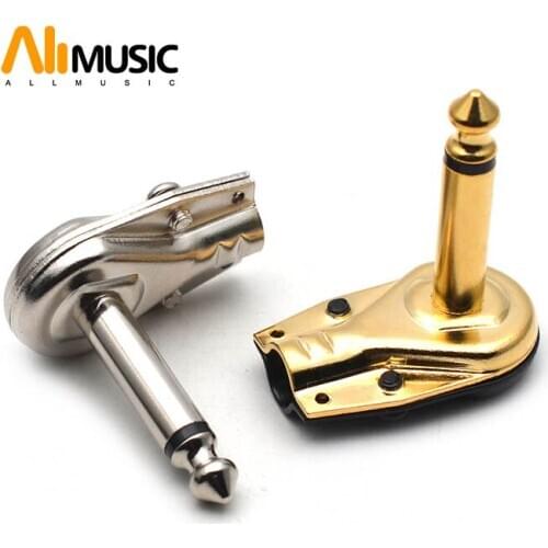 50pcs Flat Type Mono 6.35 Angle Audio Cable Plug 1/4' Mono Plug Metal Plug Guitar Effect Patch Cable Plug Gold/Chrome
