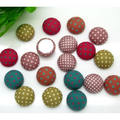 50Pcs Mixed Round Dot Fabric Covered Buttons Cabochon Scrapbook Sewing Cloth Fabric High Flatback Button Decor Diy Accessories