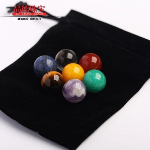 7Pcs Natural Chakra Tumbled Stone Healing Gemstone Rock Mineral Crystal Bead 16mm Home Decoration Ball