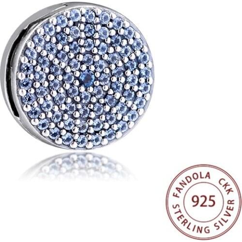 925 Sterling Silver Reflexions Sparkling Blue Clip Charms Beads Fits Pandora Bracelet Argent Charm Silver 925 Jewelry kralen