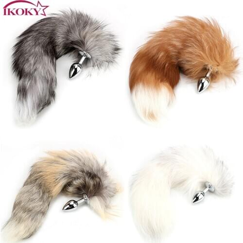 IKOKY Fox Tail Metal Butt Plug Anus Dilator Sex Toys For Women Man Anal Plug Adult Products Anal Beads Smooth Touch