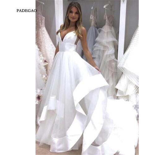 White Evening Dresses A-Line Sexy Deep V Neck Long Party Dress Floor Length Sleeveless Simple Evening Dress