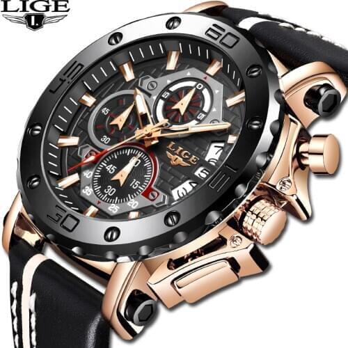 2020 LIGE New Mens Watches Top Brand Luxury Big Dial Military Quartz Watch Leather Waterproof Sports Watch Men Relogio Masculino