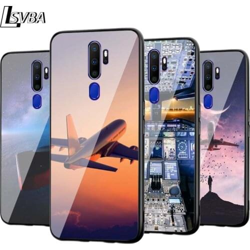 For OPPO A5 A9 2020 F7 Phone Cover Shell Airplane Sunset for OPPO Reno 2 Z 2Z 2F 3 4 Pro 5G Bright Black Phone Case