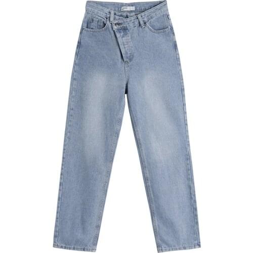 Long Pants Vintage Sense of Design Streetwear Baggy Femme Denim Trouser High Waist Womens Blue Jeans 2021 Spring New Straight