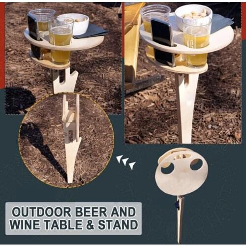 Double Layer Outdoor Foldable Wine Table Round Desktop Mini Wooden Picnic Table Easy to Carry Wine Rack