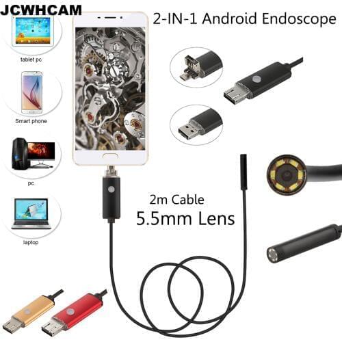 JCWHCAM 5.5mm Android USB Endoscope Camera 1/2/5/10M Flexible Snake Tube Inspection Smart Android Phone OTG USB Borescope Camera