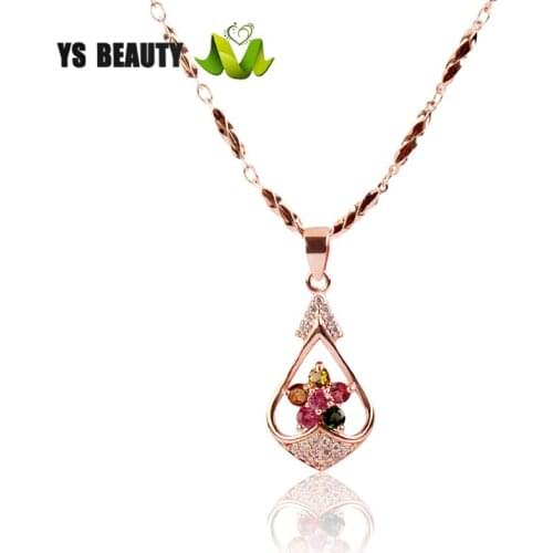 Droplet Inset Tourmaline Gem Rose Gold Pendant Fashion Girl Personality Dress Match Jewelry Holiday Gift for Girlfriend lover