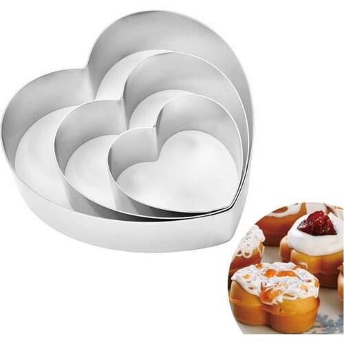 3Pcs Heart-shaped Stainless Steel Cake Mold Cookie Fondant Mousse Ring Baking Tool Cake Mould Pastry Accessories CakeTools