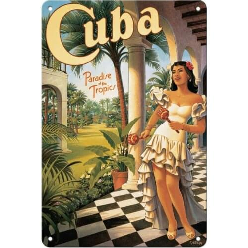 Cuba - Paradise of The Tropics Vintage Tin Metal Sign 8 x 12