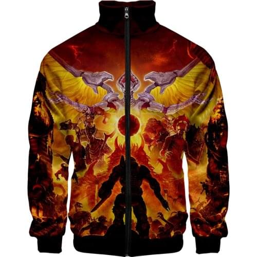 New Doom Eternal 3D Printed Stand Collar Zipper Jacket boy/girl k-pop Long Sleeve Jackets men women Streetwear carton turtleneck