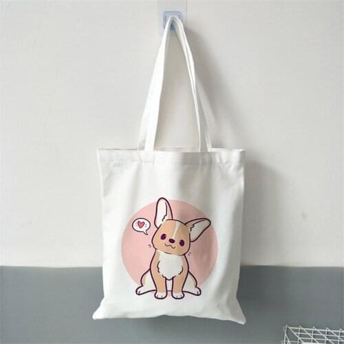 Reusable Grocery Shopper Bags Cute Corgi Women Canvas Shoulder Bag Large Female beach Tote Bag Eco Handbag Ladies Shopping Bag