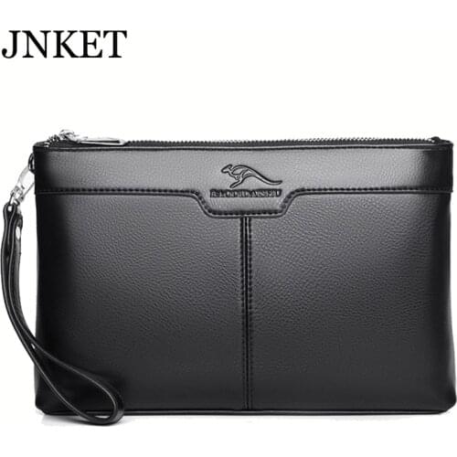 JNKET New Fashion Mens PU Leather Clutch Handbag Zipper Long Wallet Business Bag Large Capacity Clutch Bag Detachable Wristlet