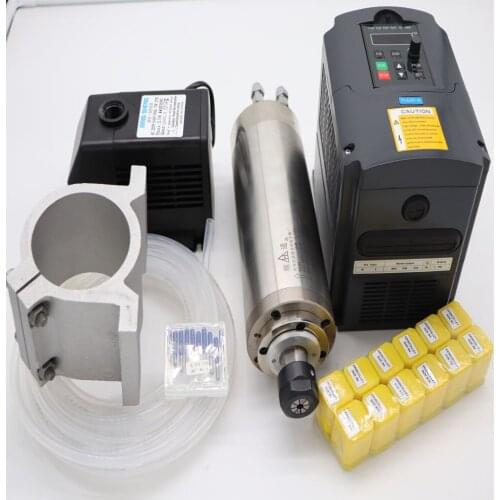 CNC spindle kit 2.2KW water cooling spindle+ inverter+ER20 collets+water pump +water pipe +spindle support +cnc engraving bits